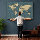 Minimal Vintage World Map Canvas Wall Art Print, Neutral