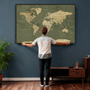 Large World Map Canvas Wall Art Print for Study Room Decor -