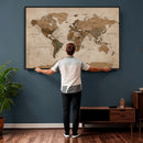 World Map Canvas Wall Art Print, Detailed Global Map Artwork