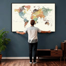 Framed World Map Wall Art Canvas Print for Living Room and