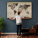 Neutral Watercolor World Map Canvas Wall Art – Framed Earth