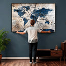 Rustic World Map Canvas Print – Framed Wall Art for Couples,