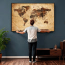 Modern Red and Gray World Map Canvas Print – Framed Wall Art