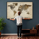 Vintage World Map Canvas Wall Art – Framed Travel Map for