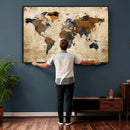 World Map Wall Art – Rustic Earth Tone Canvas Print, Antique