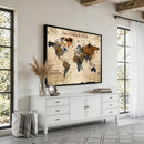Rustic Watercolor World Map Canvas Wall Art – Framed Travel