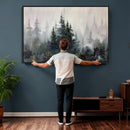 Misty Pine Forest Oil Painting Canvas — Dark Moody Teal Grey by MyGreatCanvas | Canvas Wall Art Prints | Photo Prints & Wall Decor