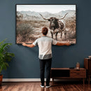 Texas Longhorn Bull Wall Art Canvas Print, Western Farmhouse