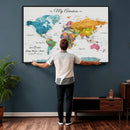 Custom Push Pin Watercolor World Map Canvas Wall Art Print –