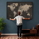 World Map Canvas Wall Art Dark Charcoal Antique Tan Detailed by MyGreatCanvas | Canvas Wall Art Prints | Photo Prints & Wall Decor
