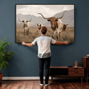Rustic Texas Longhorn Cow Canvas Wall Art Print, Rustic Farm Animal Photography Print, Farmhouse Country Decor, Western Ranch Art