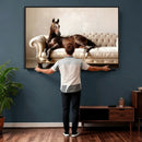 Funny Horse on Sofa Canvas Wall Art, Quirky Horse Lounging Photo Print, Whimsical Animal Decor, Living Room Conversation Art, Horse Lover Gift by MyGreatCanvas | Canvas Wall Art Prints | Photo Prints & Wall Decor