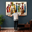 African Folk Art Canvas Wall Art, Colorful African Women Village Painting Print, Tribal Ethnic Home Decor, Vibrant African Art, Living Room
