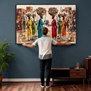 African Folk Art Canvas Wall Art, Colorful African Women Village Painting Print, Tribal Ethnic Home Decor, Vibrant African Art, Living Room