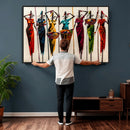 African Folk Art Canvas Wall Art, Colorful African Women Village Painting Print, Tribal Ethnic Home Decor, Vibrant African Art, Living Room