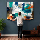 Blue Teal Abstract Canvas Wall Art, Modern Textured Painting Print, Navy Orange White Contemporary Art, Neutral Living Room Decor, Office Art by MyGreatCanvas | Canvas Wall Art Prints | Photo Prints & Wall Decor