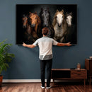 Horse Wall Art Canvas Print, Wild Horses Portrait Photography, Dramatic Equestrian Decor, Black Brown White Horse Herd, Rustic Ranch Art