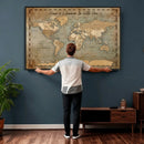 Vintage Personalized Push Pin World Map, Vintage Travel Map Canvas, Custom Names Anniversary Gift, Places Visited Pin Board, Couples Adventure Art by MyGreatCanvas | Canvas Wall Art Prints | Photo Prints & Wall Decor