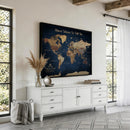 Framed Custom World Map Canvas Print - Deep Blue World Map