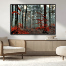 Autumn Forest Wall Art – Enchanting Red Leaves Canvas Print,