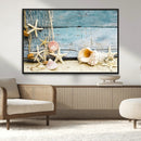 Seashells on Rustic Wooden Background, Seashells Wall Art