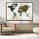 Vintage World Map Wall Art Canvas Print, Framed Rustic Earth