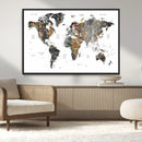 Modern Metallic World Map Canvas Wall Art – Framed