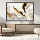 Gold Waves on Pure White Canvas – Gold Abstract Art for
