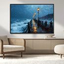 Stormy Night at Beach Pier Oil Painting Large Wall Art