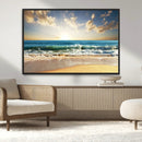 Golden Sunset Beach Triptych Canvas Wall Art for Living Room
