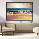 Sunset Beach Wall Art - 3-Panel Framed Canvas Print, Ready