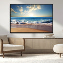 Serene Ocean Sunset Canvas Wall Art - Beach Waves at Sunset,