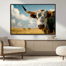 Longhorn in the Prairie - Stunning Ranch-Style Triptych Wall