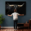 Black Bull Wall Art – Majestic Longhorn Canvas Print with