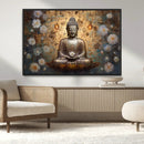 Golden Buddha Wall Art Canvas Print | Zen Meditation Floral