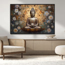 Golden Buddha Wall Art Canvas Print | Zen Meditation Floral
