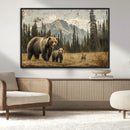 Rustic Grizzly 399 Bear Family Wall Art Canvas Print