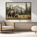 Rustic Grizzly 399 Bear Family Wall Art Canvas Print