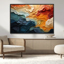 Blue Orange Abstract Wave Wall Art Canvas Print, Framed Blue