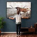 Vintage Texas Cow Wall Art Canvas Print, Rustic Longhorn