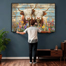 Cute Highland Cow Canvas Wall Art - Rustic Farmhouse Decor