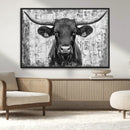 Abstract Longhorn Bull Wall Art Canvas Print - Rustic Texas