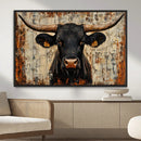 Rustic Texas Artwork Wall Art Canvas Print - Abstract Cow
