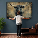 Texas Longhorn Bull Wall Art – Framed Rustic Cow Canvas