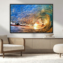 Ocean Wave at Sunset Canvas Wall Art – Vibrant Coastal Beach