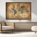 Vintage World Map Wall Art Canvas – Antique Style Push Pin