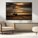 Stones on Wooden Pier at Sunset Canvas Print, Serene Coastal by MyGreatCanvas | Canvas Wall Art Prints | Photo Prints & Wall Decor