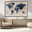 Vintage Blue World Map Canvas Wall Art – Antique Style