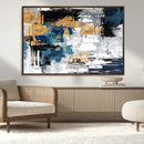 Blue and Gold Abstract Canvas Wall Art – Triptych Modern