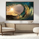 Golden Wave Sunset Canvas Print – Large Coastal Wall Art for